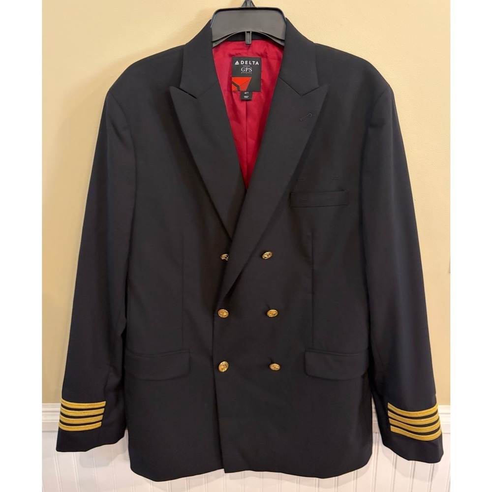 Delta GPS Apparel Blazer Mens 42 Tall Airlines Jacket Uniform Pilot Black Wool